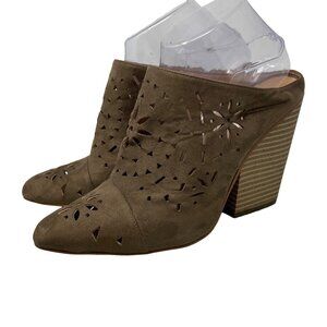 BCBGeneration Carmen Brown Laser Cut Clog Mules Size 8.5 Western Slip-On Heels